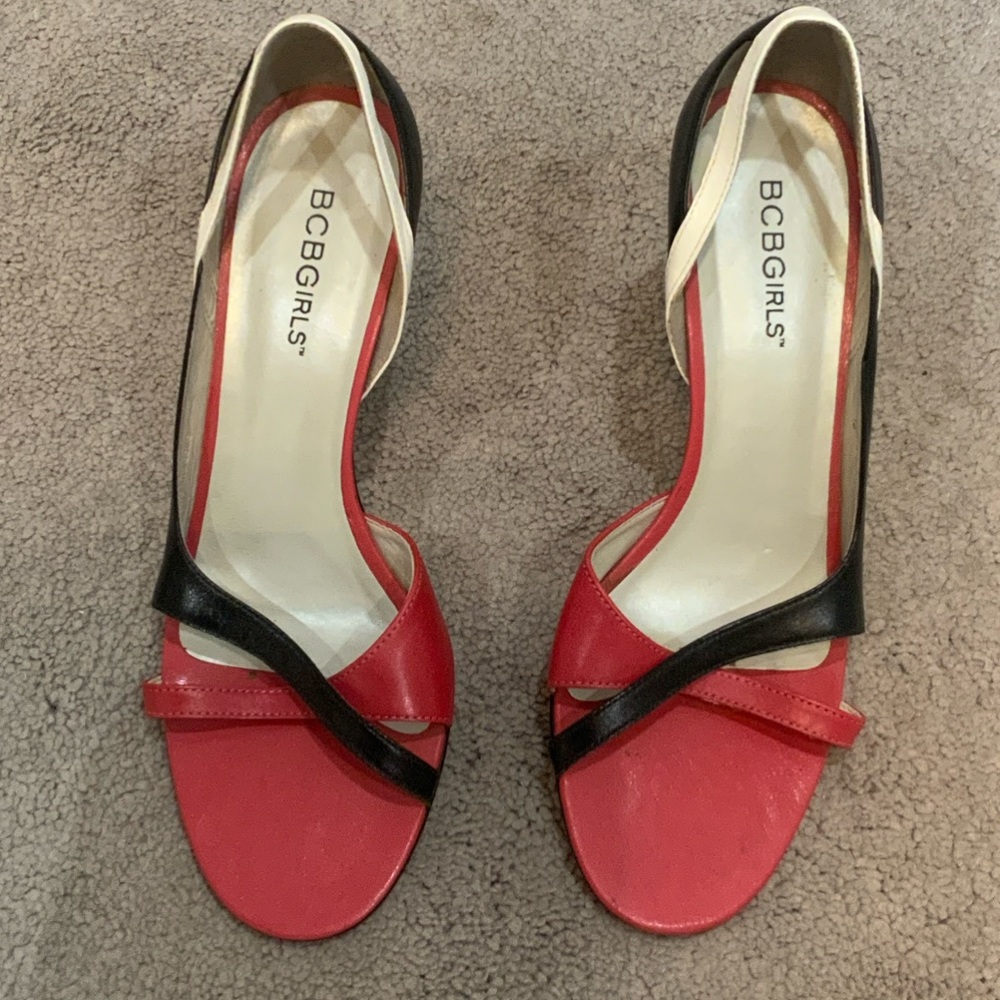 BCBGirls Coral and Black Heels with White Accents